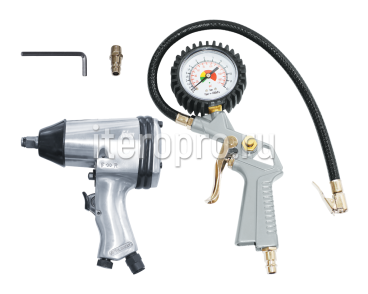 Набор пневмоинструмента, 2 предмета  (пневмогайковерт (158л/мин_312н/м_7000об/мин) + пневмопистолет для накачки шин с манометром)